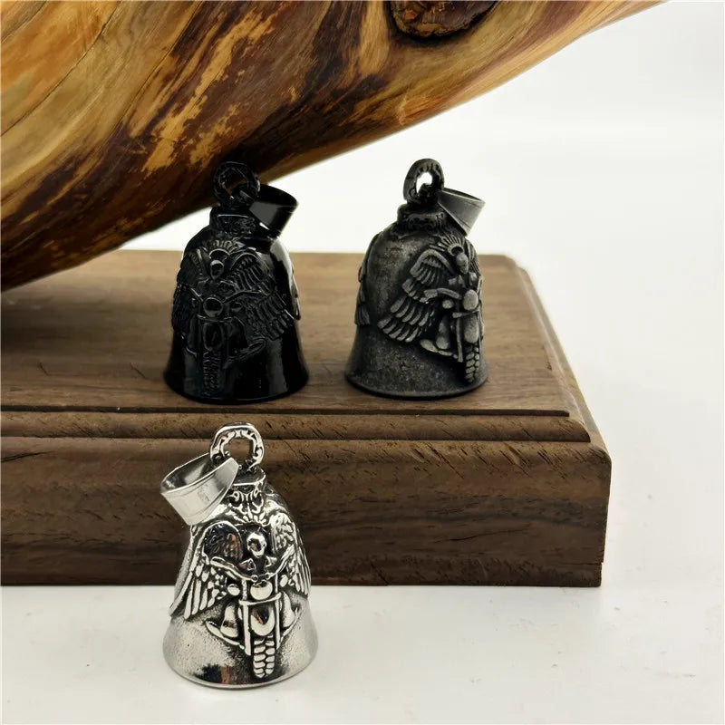 316L Stainless Steel Motorcycle Bell Pendant Eagle Rider Biker Necklace for Men
