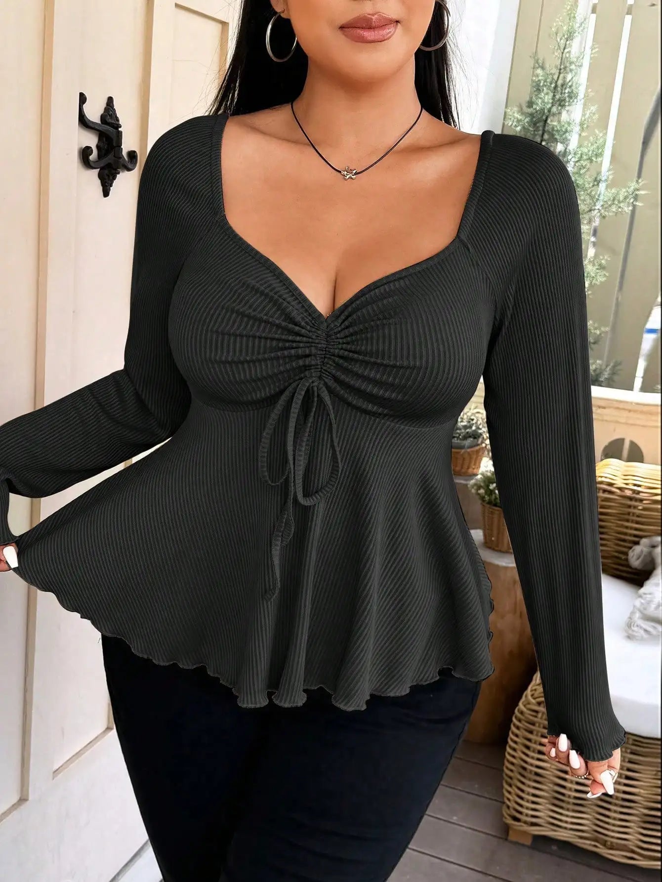 Elegant Plus Size Women’s Autumn & Winter T-Shirt – Solid Color Warm Fashion Top 🍂✨