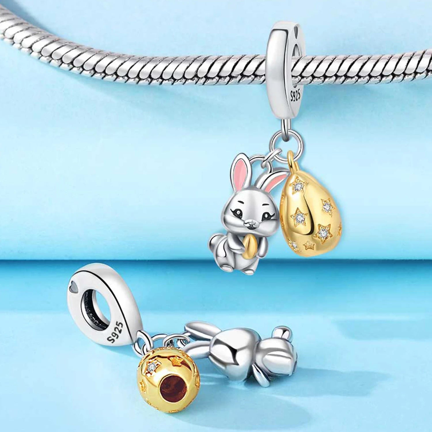 925 Sterling Silver Easter Bunny & Egg Pendants | Bracelet Charms for Women, DIY Jewelry, Party Beads, Exquisite Gift Accessory