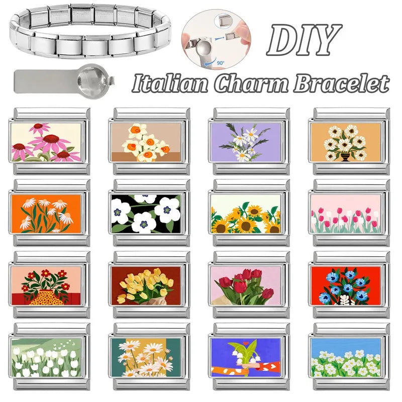 2025 Original Y2K Colorful Cute Cartoon Cats Dogs Italian Charm Links Fit 9mm Stainless Steel Bracelet Men Women DIY Making Gift