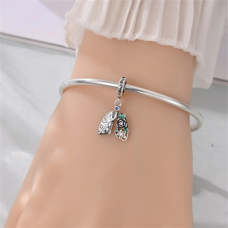 Hot Sale 925 Sterling Silver Heart Lung Rose Pendant Charm for Women – Fits Original Bracelet & Necklace