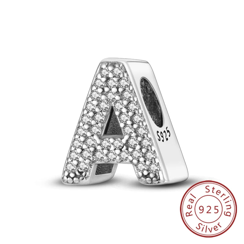 925 Sterling Silver A–Z Alphabet Letter Charms | 26 Letters Beads Fit Original Bracelet DIY Jewelry Making Gift