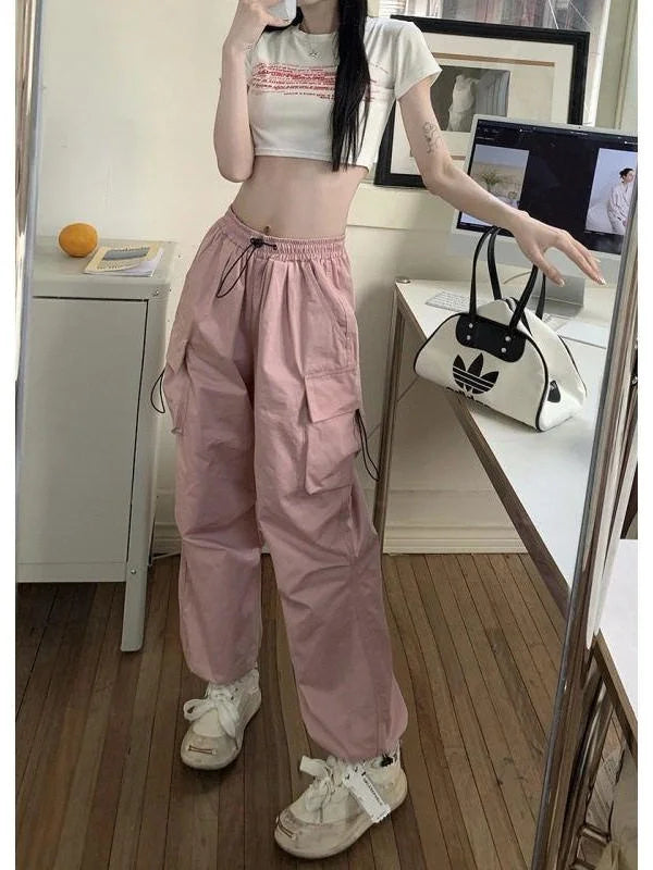 American Retro Workwear Casual Pants – Women’s Summer Straight Loose Wide Leg Trousers