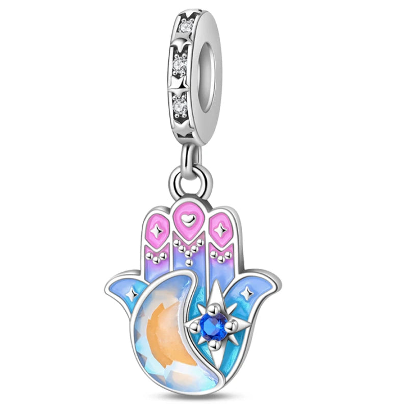 Original 925 Sterling Silver Luminous Lantern & Magic Cat Charm Bead | Glowing Angel Jungle Pendant for Bracelet Jewelry