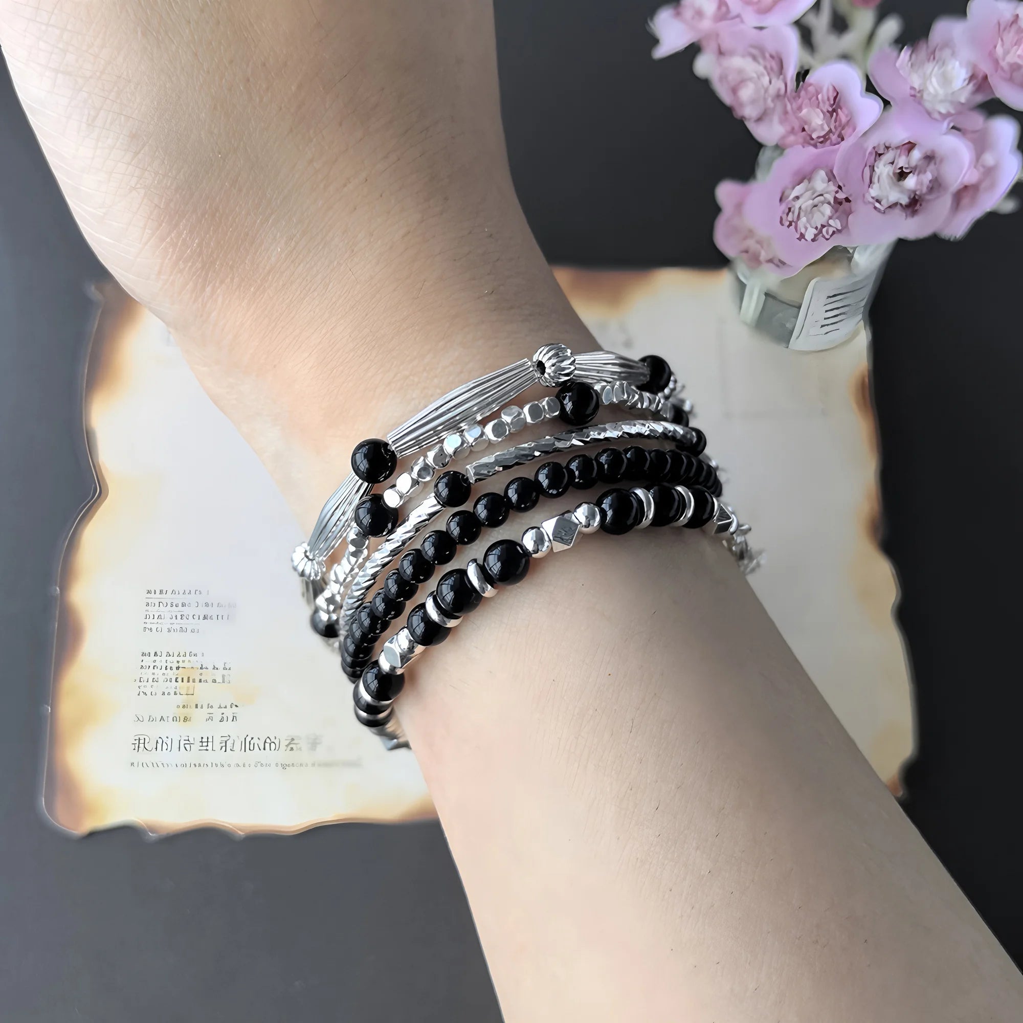 VENTFILLE 925 Sterling Silver Red Agate Bracelet | Flower Pendant Lucky Bead | Original Jewelry Gift for Women