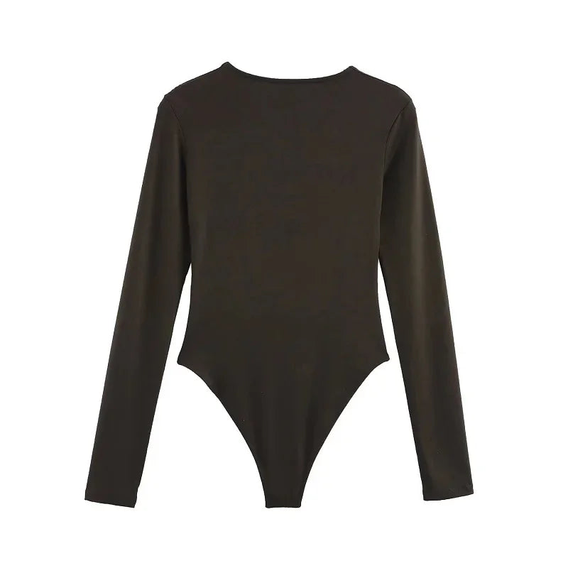 2025 MUJER Black Bustier Bodysuit for Women | Sexy Long Sleeve One-Piece Summer Top