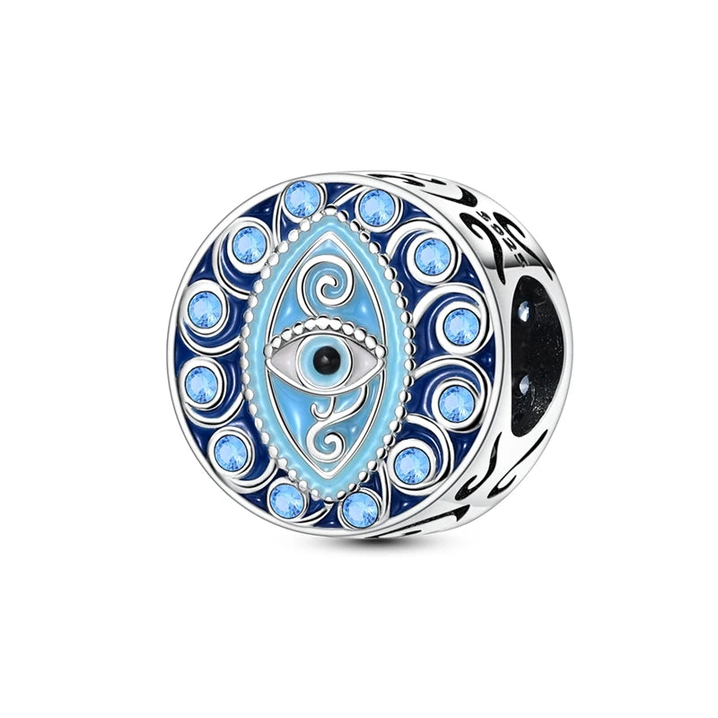 Blue 925 Sterling Silver Rotating Evil Eye Palm Moon Starry Sky Charms | Fit Original Bracelet Pendant Women Jewelry