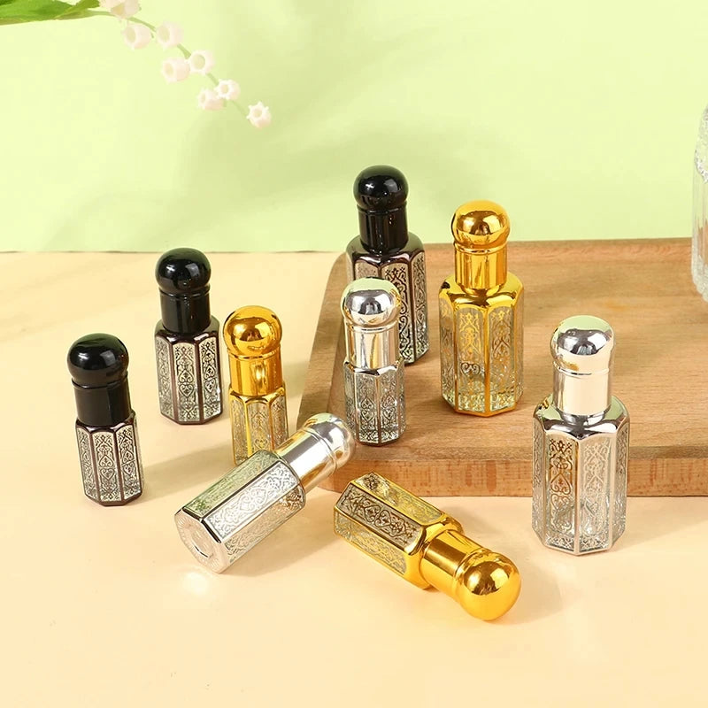1PC 3/6/12ML Laser Coated Essential Oil Roller Bottle – Empty Glass Roll-On Perfume Bottle with Steel Roller Ball