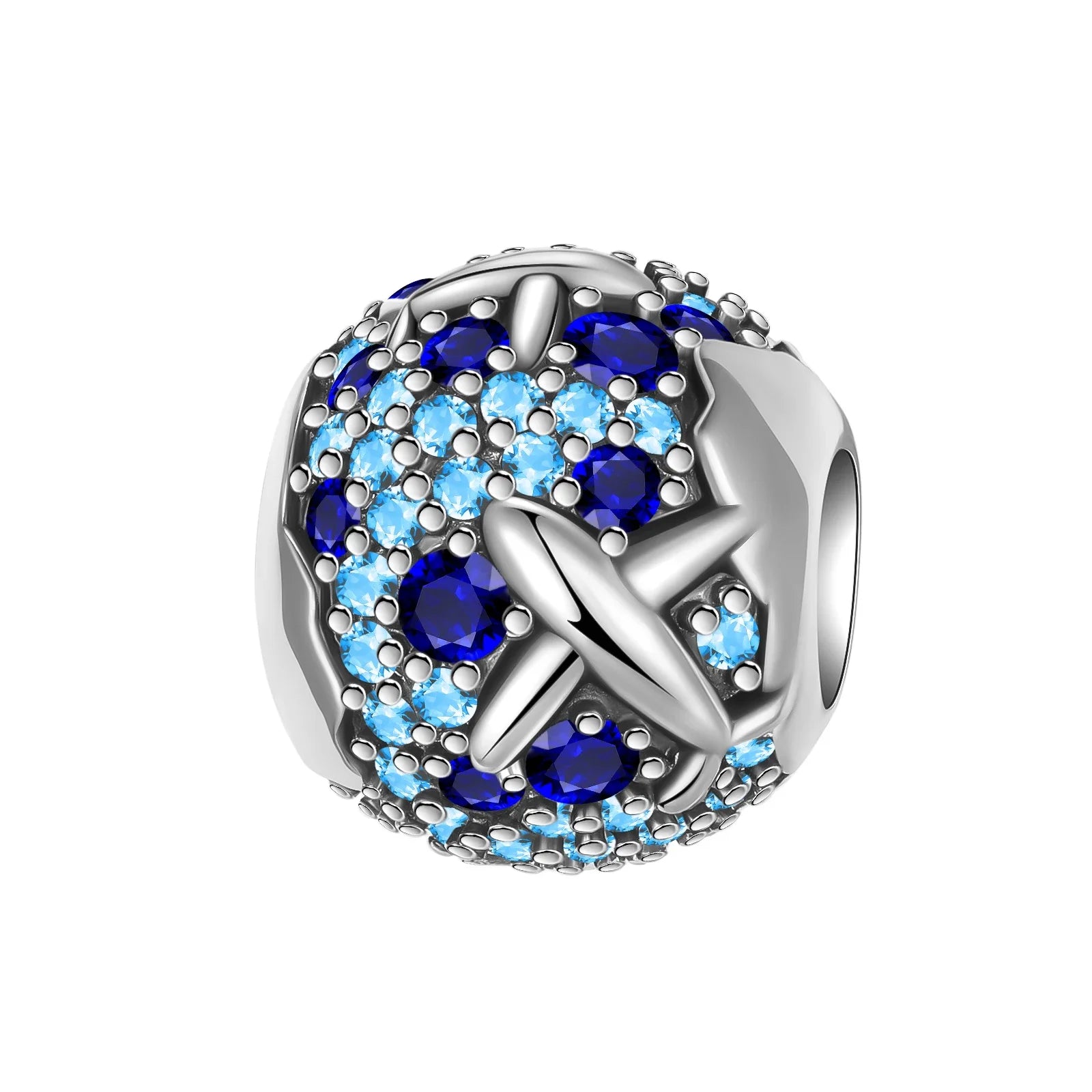 925 Sterling Silver Blue Moon Plane Space Series Glass Beads Clip Charm for Bracelet