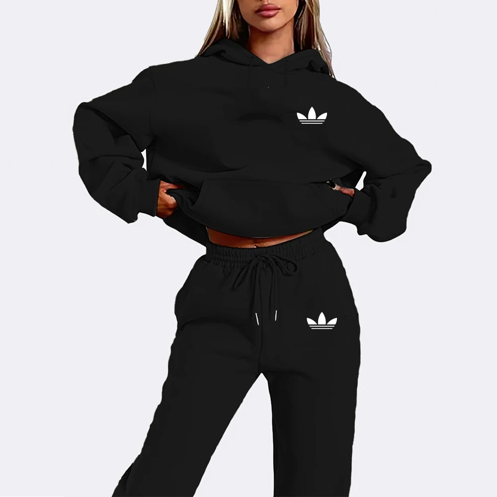 Letter Printed Women Hoodie Set | Street Hip Hop Casual 2-Piece Plush Sweatshirt | Outdoor Fashion