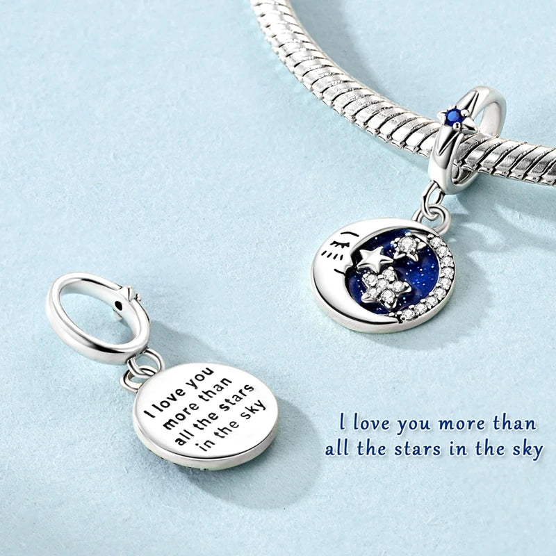 925 Sterling Silver Star, Moon & Watch Cube Charms | Original Beads Fit Bracelet & Pendant DIY Fine Jewelry Gift for Women