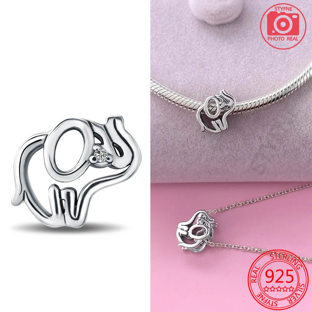 Silver 925 Openwork Elephant & Hanging Sloth Charms | Fit Original Bracelet | Women’s DIY Fine Jewelry Beads