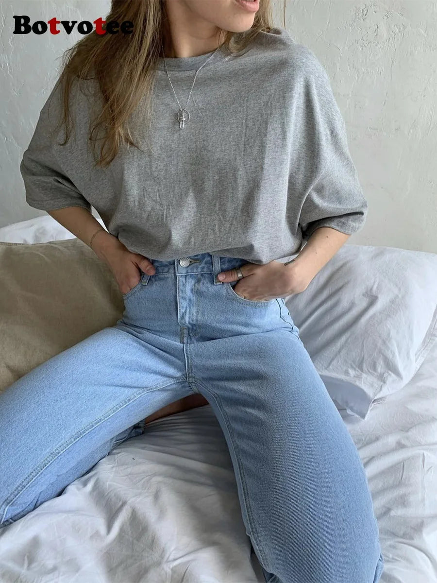 Botvotee 21 Colors Oversized Basic T-Shirts for Women | 100% Cotton Casual Summer Tops | Solid Color Loose Fit Tees