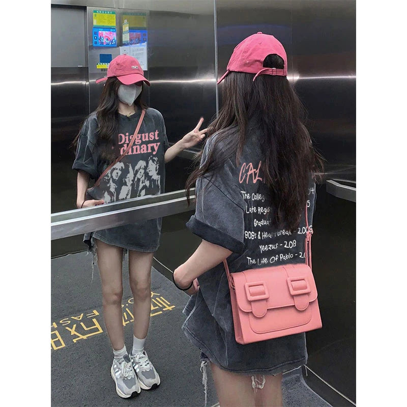 Retro American Hip Hop Women’s T-Shirt – Large Size Pure Cotton Short Sleeve Summer Casual Top