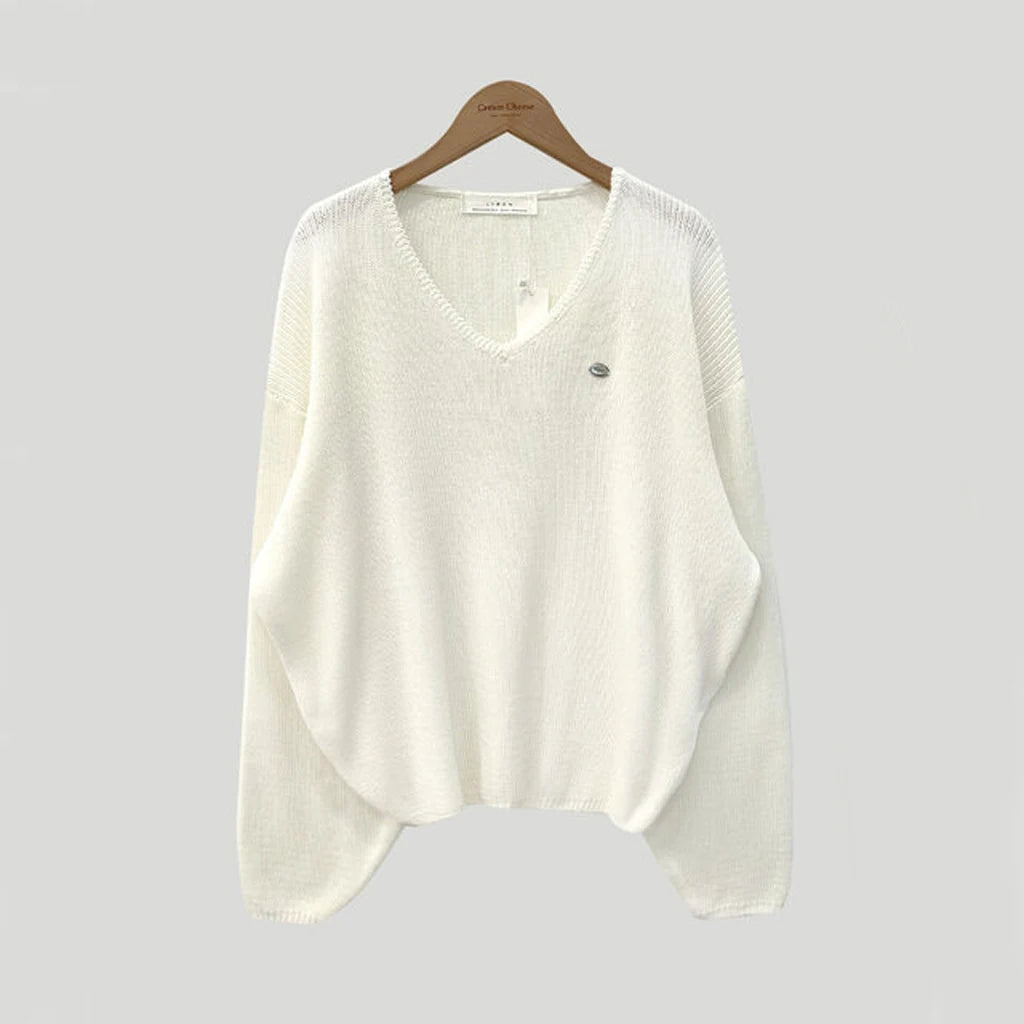 Loose Women’s Knitwear V-Neck Long Sleeve T-Shirt – Casual Comfortable Fashionable Autumn Top New Arrival