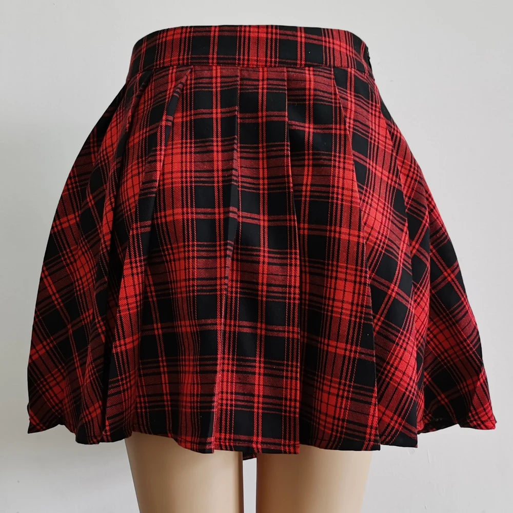 Gothic Sweet Women’s Plaid Pleated Mini Skirt – High Waist Chic Kawaii Summer Casual Skirt 🌿✨