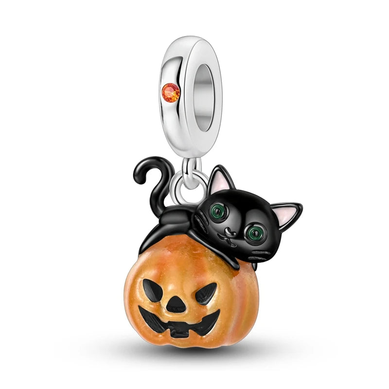 925 Sterling Silver Halloween Series Charms | Pumpkin, Witch, Skull & Candy Beads Fit Original Bracelet DIY Jewelry