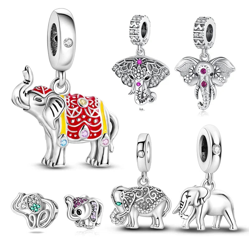 925 Sterling Silver Colorful Zircon Elephant Dangle Charm – Fits Original Pandora Bracelet DIY Fine Jewelry Gift for Women