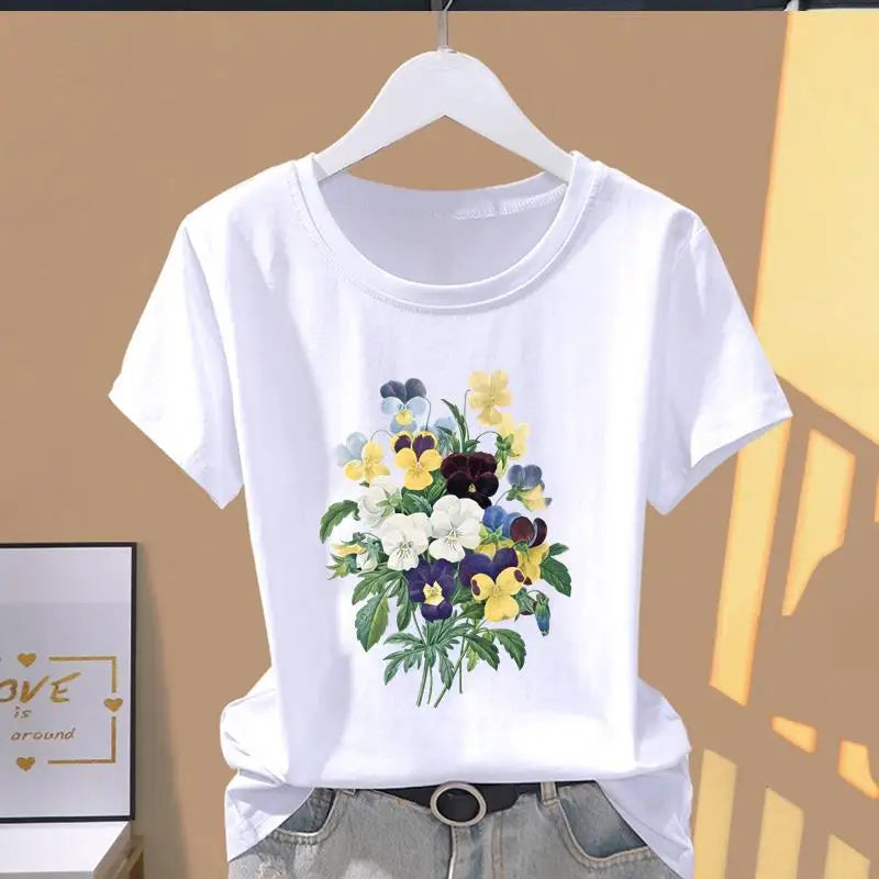Women’s Oversized Floral Print Graphic T-Shirt | Modal Fabric Short Sleeve Casual Sports Fashion Tee