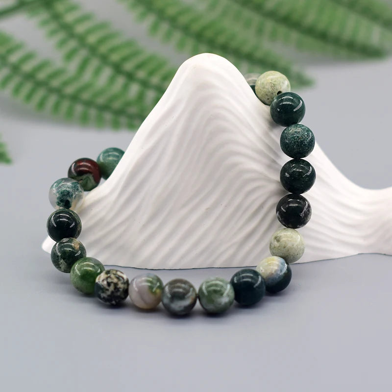 Natural Tree Pattern Agate Beaded Bracelet | Lapis Lazuli, Moss Agate & Jade Energy Healing Jewelry for Men & Women