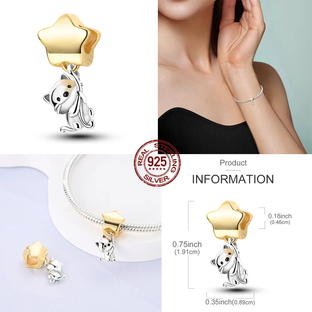 925 Sterling Silver Cute Cat Charm Beads | Paw Print Pendant for Original DIY Bracelets & Women’s Jewelry Gift