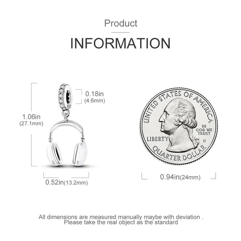 925 Silver 🎧 Enamel Earphone Charm Bead | Pandora Fit DIY Jewelry