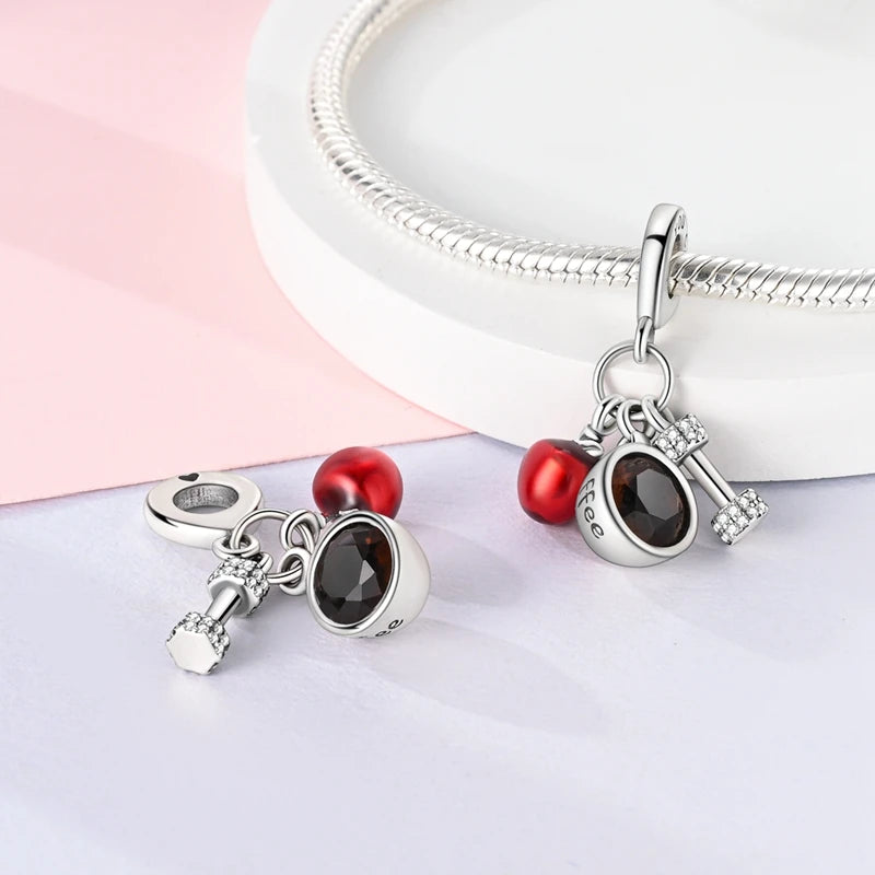 925 Sterling Silver Fruit Charms Beads | Cherry, Strawberry, Lemon, Peach & Avocado Pendants for Original Bracelet DIY Jewelry