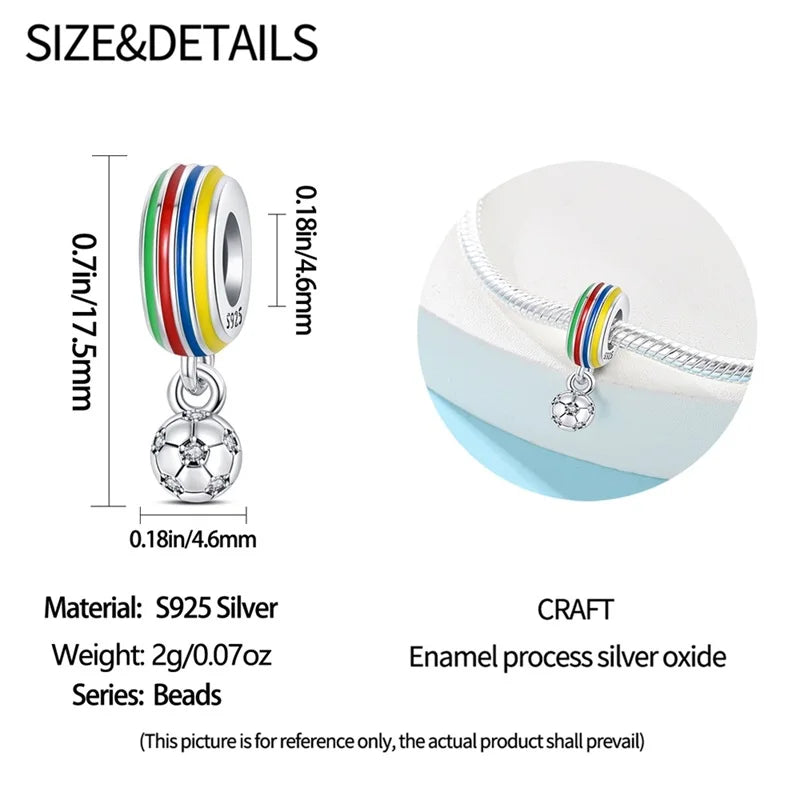 925 Sterling Silver Soccer Trophy Jersey Charm Beads – Fits 3mm Bracelets DIY Jewelry