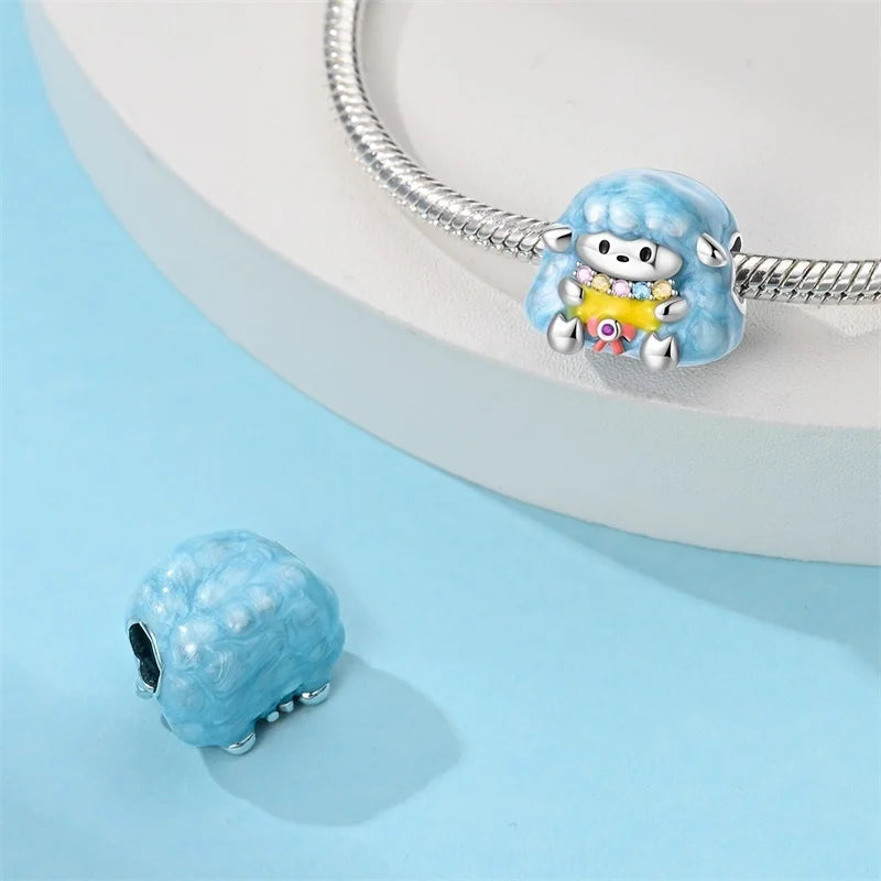 Cute Pet Kitten Puppy Sheep Charms | Fit 925 Original Pandora Bracelets | Colorful Zircon Beads DIY Jewelry Gift