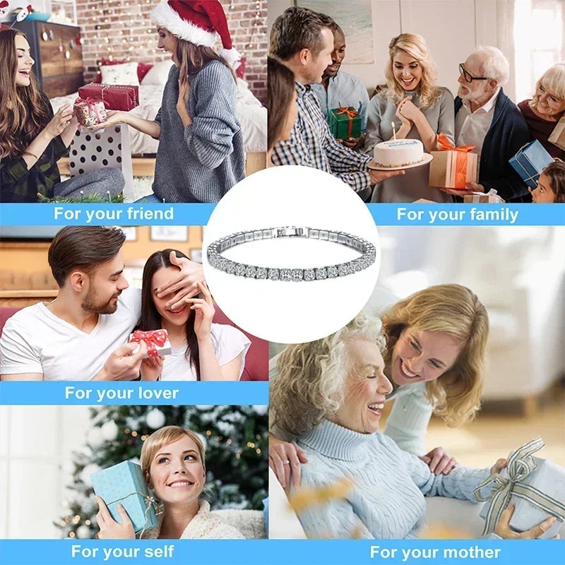 925 Sterling Silver Rose Gold Tennis Bracelet | Sparkling Cubic Zirconia Luxury Crystal Jewelry for Women