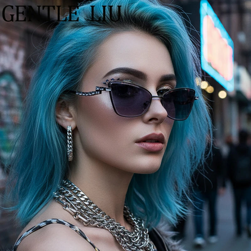 Sexy Cat Eye Punk Sunglasses for Women 2025 – Luxury Brand Vintage Rhinestone Metal Frame Sun Glasses | Lady Eyewear Shades