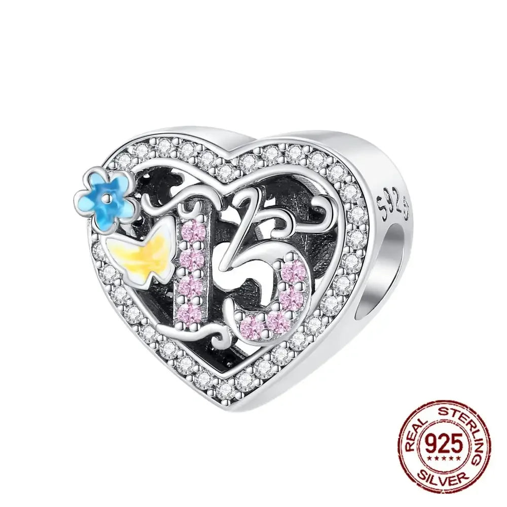 925 Sterling Silver Number & Puppy Family Beads Pendant | Fit 4mm Hole Bracelets