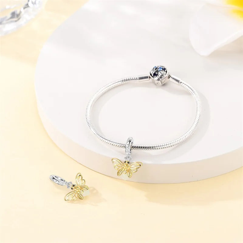 925 Sterling Silver Glow-In-The-Dark Firefly Charm | Fits 3mm Original Bracelet Women’s DIY Jewelry