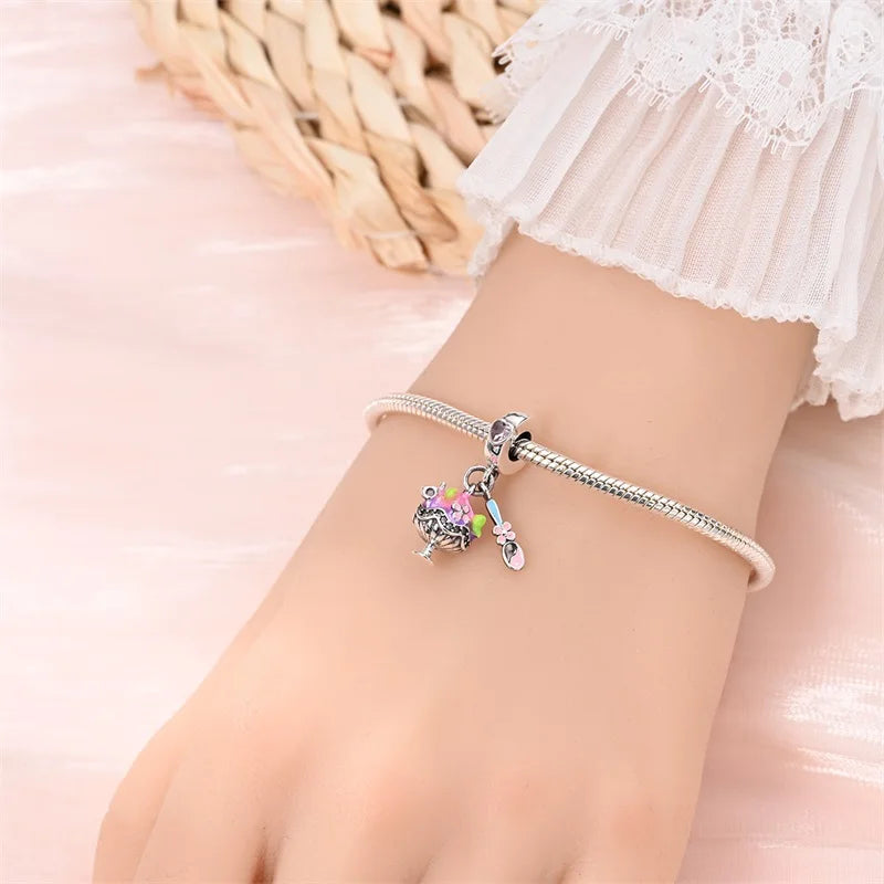 925 Sterling Silver Dessert Afternoon Tea Charm – Coffee, Cake, Pizza & Fries Beads Fit Original Pandora Bracelet DIY Jewelry