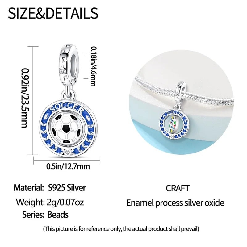 925 Sterling Silver Soccer Trophy Jersey Charm Beads – Fits 3mm Bracelets DIY Jewelry
