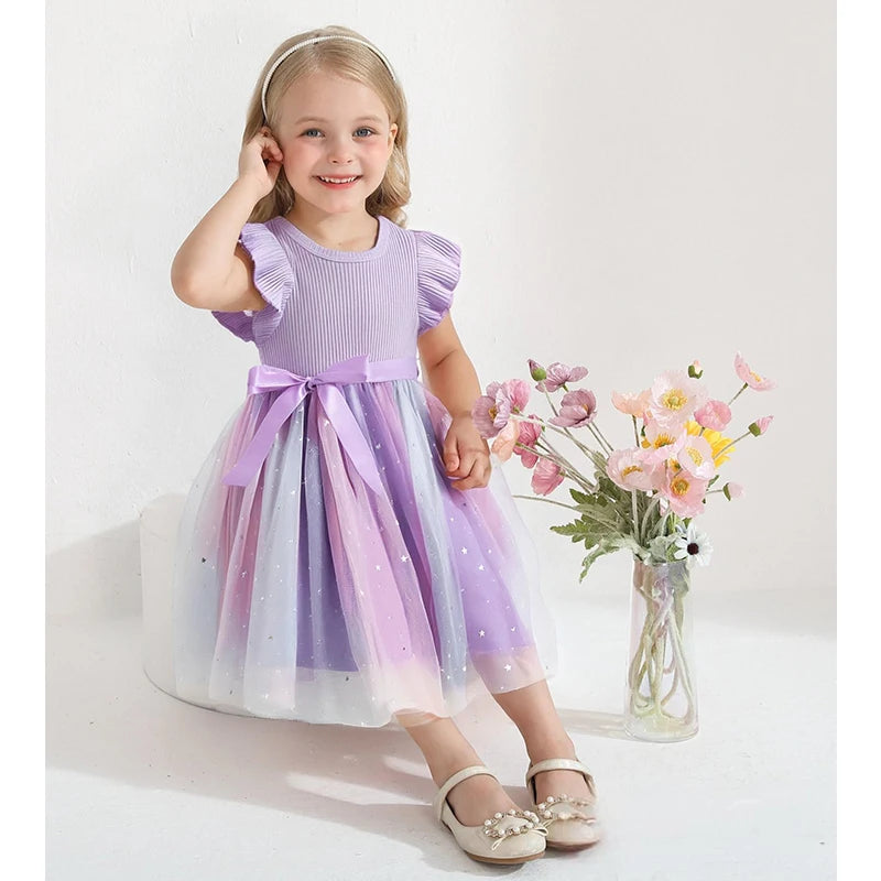 ✨ Hello Kitty Girls Sequins Dress 🎀 Rainbow Tulle Princess Dress 🌈 Toddler Birthday Party Outfit 👧 Ages 1–5 Years