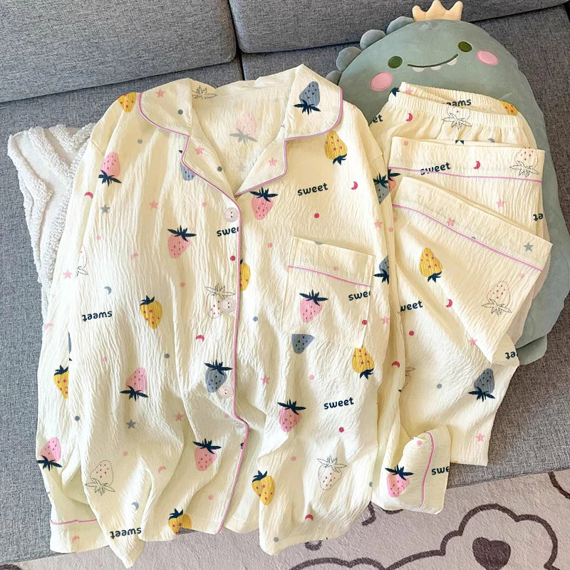 🌸 Pink Bow Pajamas Set for Women 💖 Long Sleeve Top & Elastic Waist Pants 🛌 Harajuku Style Casual Home Wear