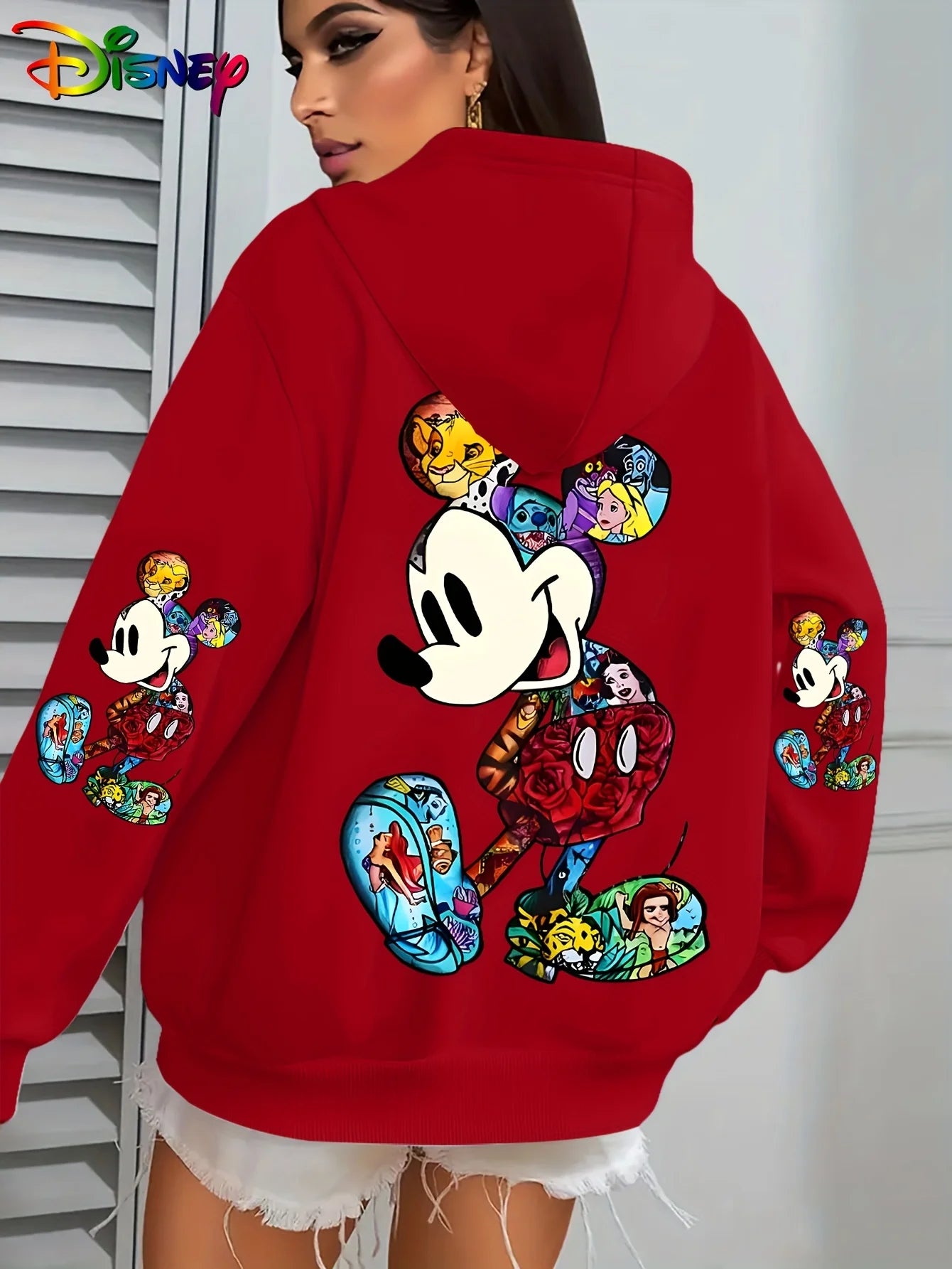 Disney Women’s Big Mickey & Minnie Fleece Hoodie – Cotton Pullover Sweatshirt | Autumn Winter Oversize Long Sleeve Top