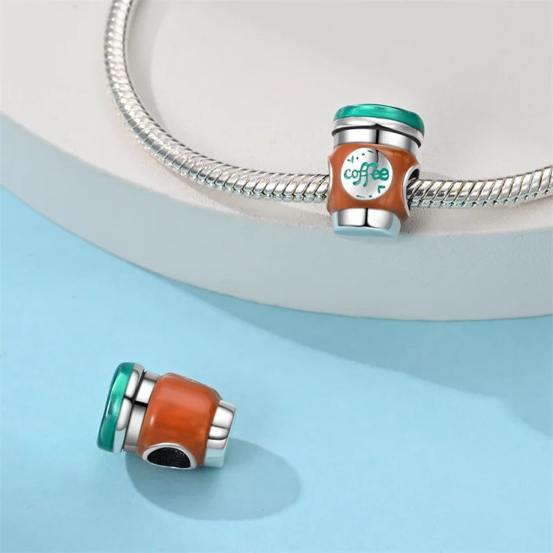 925 Sterling Silver Dessert Afternoon Tea Charm – Coffee, Cake, Pizza & Fries Beads Fit Original Pandora Bracelet DIY Jewelry