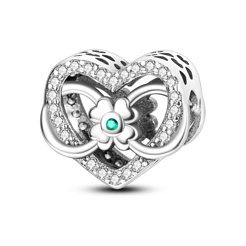 925 Sterling Silver Heart Shaped Warm Family Charm Beads Butterfly Flower Pendant