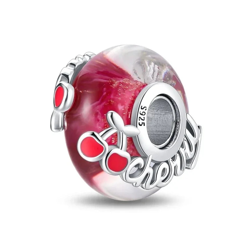 925 Sterling Silver Murano Glass Galaxy & Clover Heart Beads | Fit Pandora Bracelet DIY Jewelry Gift for Mum