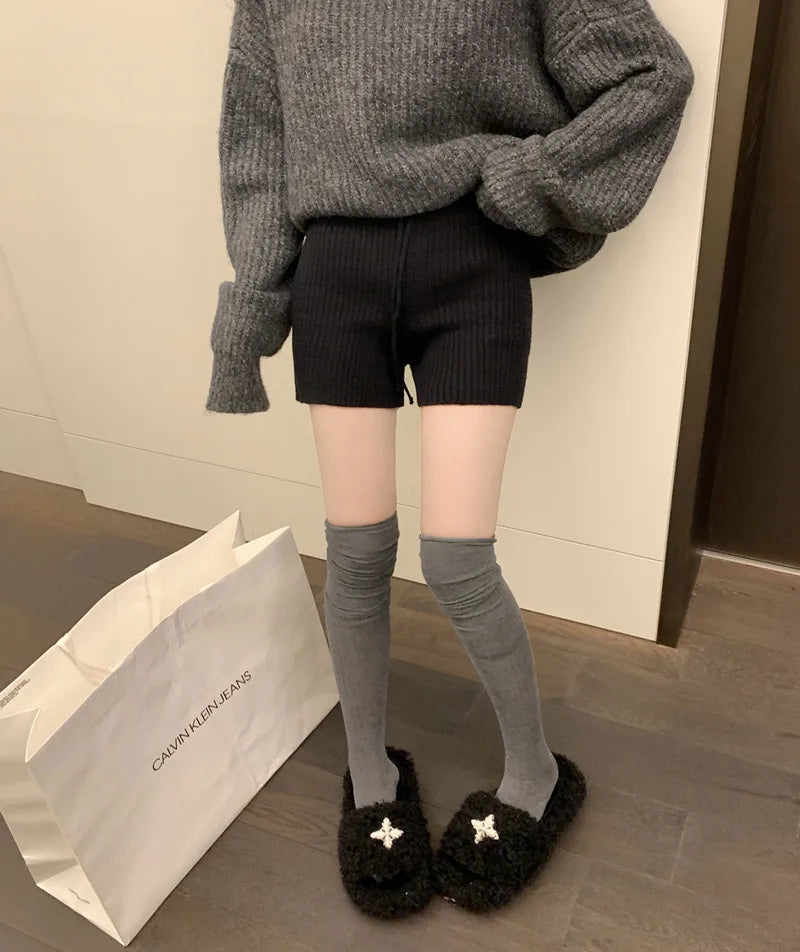 High Waist Knitted Wool Wide-Leg Pants for Women – Autumn Casual Straight Bootcut Trousers