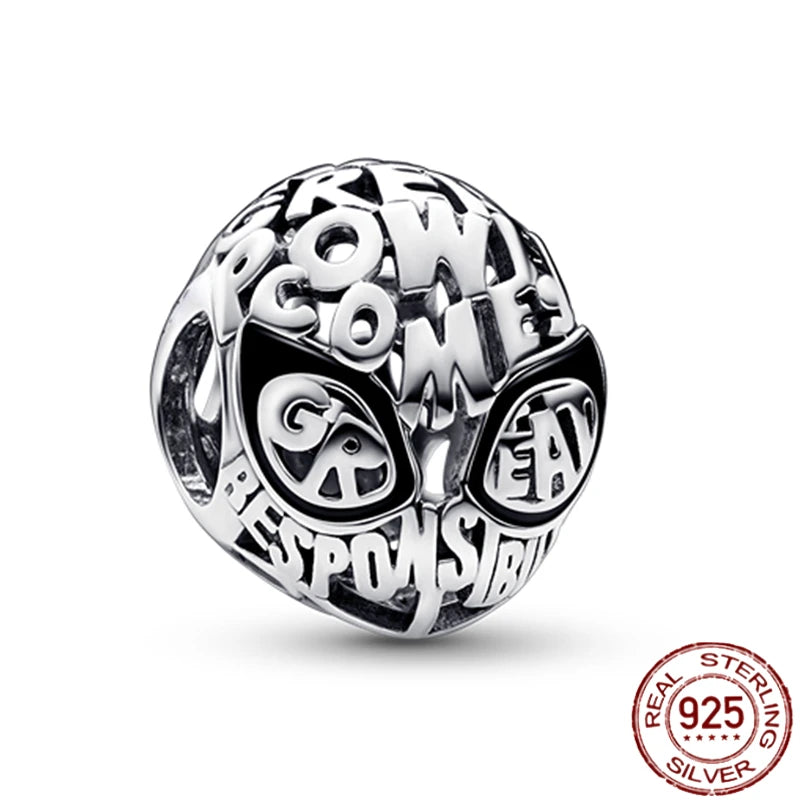 MINISO Marvel 925 Sterling Silver Charms Deadpool Wolverine Beads for Bracelet DIY Jewelry