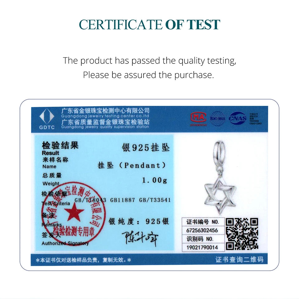 BAMOER 925 Sterling Silver Star of David Pendant | Polished Hexagram CZ Bead | Fits Original Bracelet DIY Jewelry Accessories