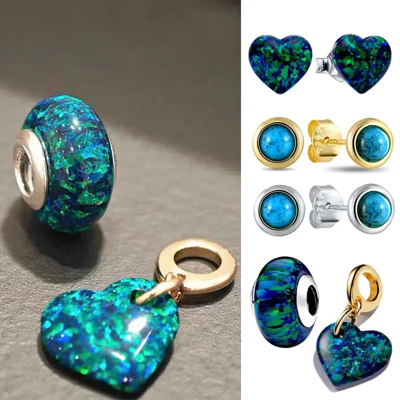 925 Sterling Silver Green Heart Dangle Charm – Fits Original Pandora Bracelet & Earrings Set Trendy Jewelry Gift for Women