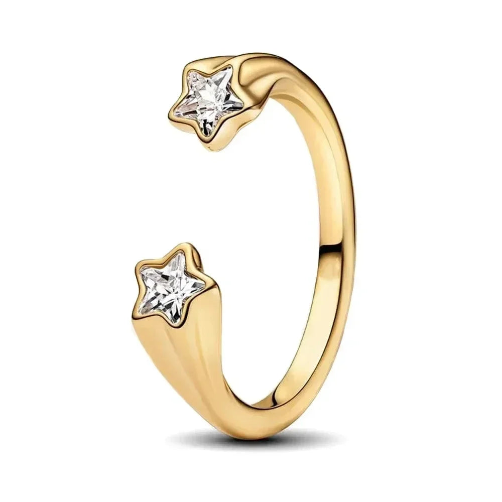 925 Sterling Silver Double Heart, Bow & Starfish Crown Rings | Women’s Moon Ring Fine Jewelry Wedding & Valentine Gift