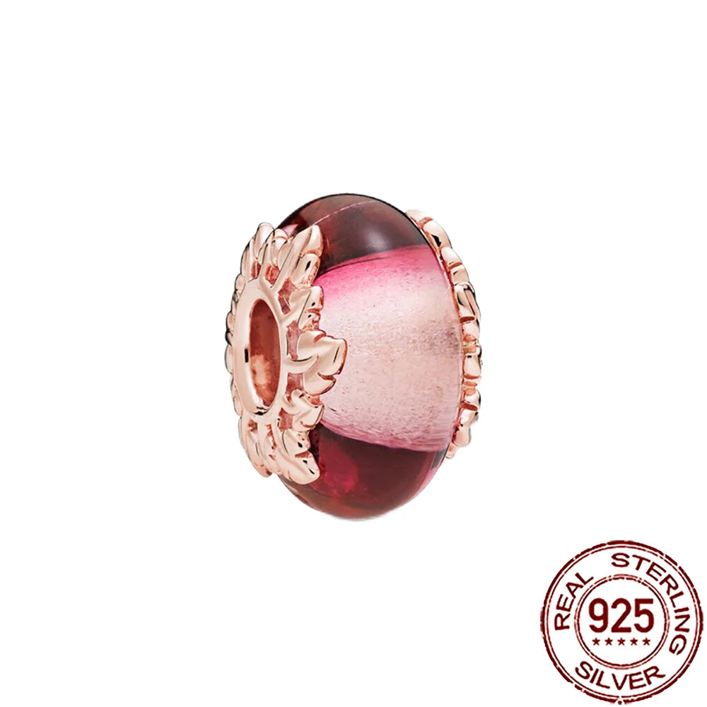 New 925 Sterling Silver Pink Daisy Murano Glass Charm | Cold Enamel Bead Fit Pandora Bracelet & Necklace