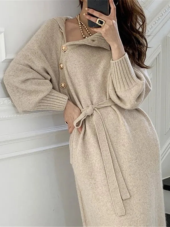 Autumn Winter Women's Knitted Midi Dress 🧶 Luxury Base Layer Ladylike Camere Inner Match Dress ❄️ Elegant Cozy Fashion