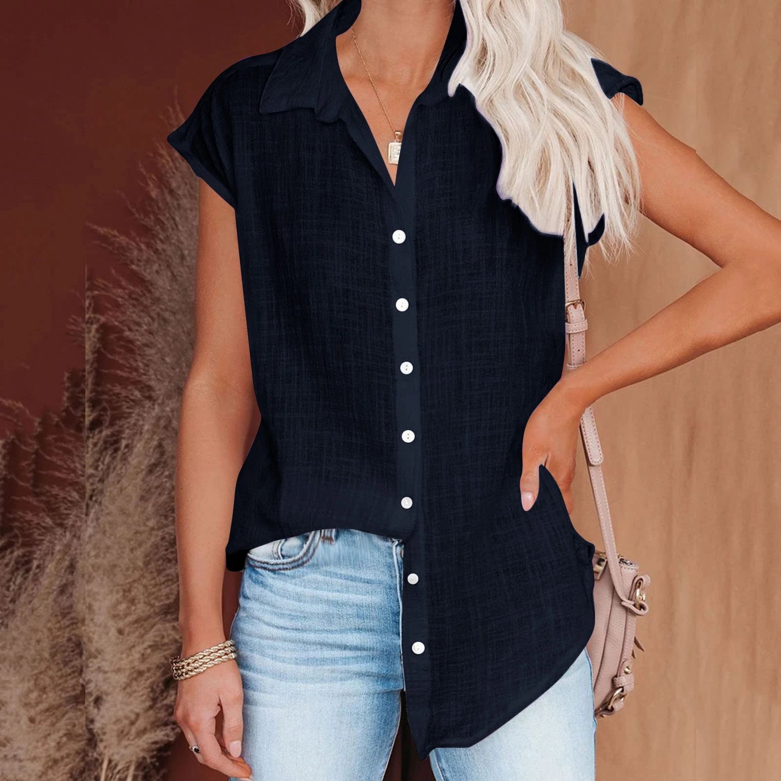 Summer Solid Cotton Linen Shirt for Women – Casual Short Sleeve Loose T-Shirt Ladies Thin Tee Top 🌿✨