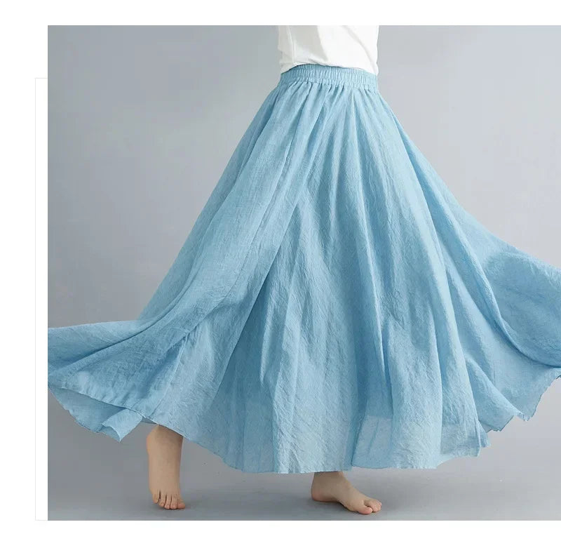 Fashion Solid Cotton Linen Women Maxi Skirt – Elegant Harajuku Casual Loose Long Skirt 👗✨